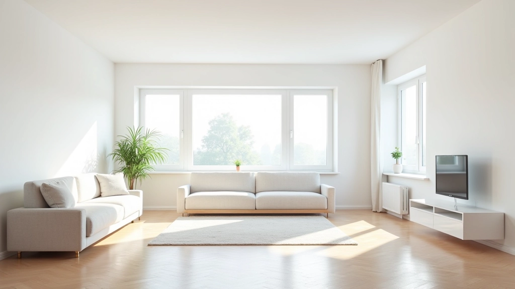 Newly renovated apartment living room with clean walls, fresh paint, polished floors and no visible dust or debris