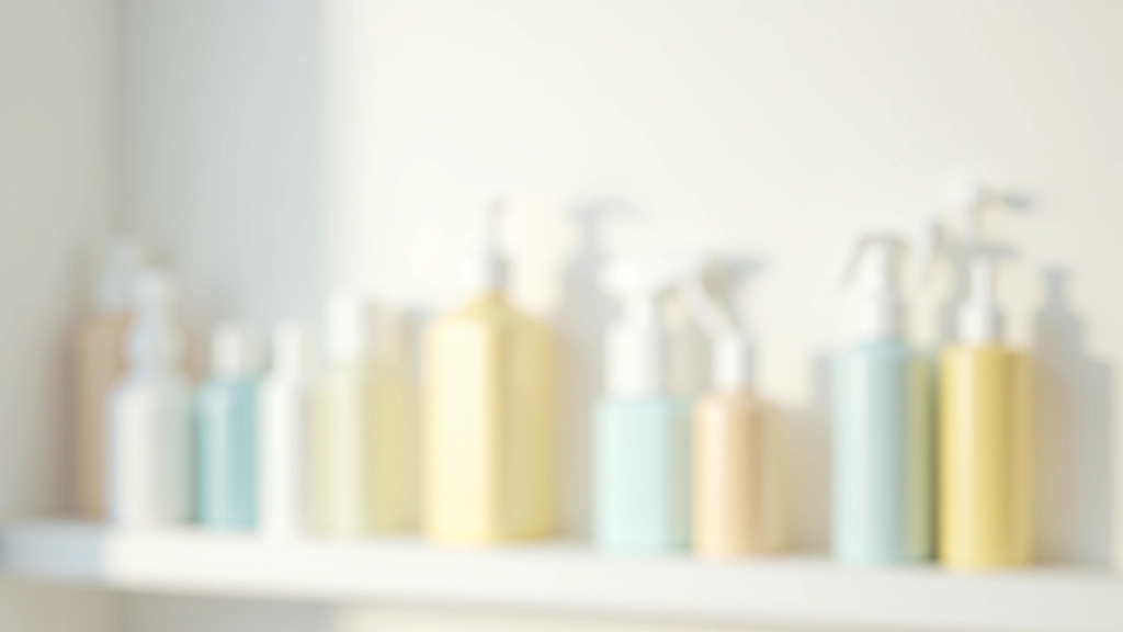 Various cleaning solution bottles and spray bottles arranged on wooden shelf with white background, including all-purpose cleaner, vinegar, and disinfectant products